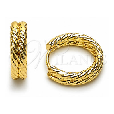 Oro Laminado Huggie Hoop, Gold Filled Style Twist Design, Diamond Cutting Finish, Golden Finish, 02.195.0385.16