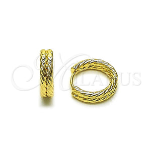 Gold Filled Hoop Earrings — Huggie Hoop Twist Design Diamond Cutting 02. — main product view — SKU 163755 | Oro Laminado aretes de aro — Huggie Hoop Twist diseño Diamond Cutting 02. — SKU 163755