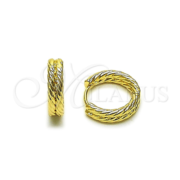 Gold Filled Hoop Earrings — Huggie Hoop Twist Design Diamond Cutting 02. — main product view — SKU 163755 | Oro Laminado aretes de aro — Huggie Hoop Twist diseño Diamond Cutting 02. — SKU 163755