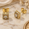 Oro Laminado Stud Earring, Gold Filled Style Cluster Design, with White Cubic Zirconia and White Micro Pave, Polished, Golden Finish, 02.195.0386