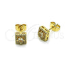 Oro Laminado Stud Earring, Gold Filled Style Cluster Design, with White Cubic Zirconia and White Micro Pave, Polished, Golden Finish, 02.195.0386