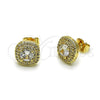 Oro Laminado Stud Earring, Gold Filled Style Cluster Design, with White Cubic Zirconia and White Micro Pave, Polished, Golden Finish, 02.195.0387