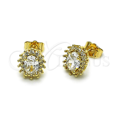 Oro Laminado Stud Earring, Gold Filled Style Cluster Design, with White Cubic Zirconia, Polished, Golden Finish, 02.195.0390
