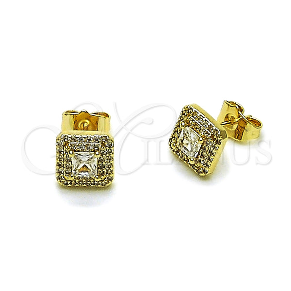 Oro Laminado Stud Earring, Gold Filled Style Cluster Design, with White Cubic Zirconia and White Micro Pave, Polished, Golden Finish, 02.195.0391