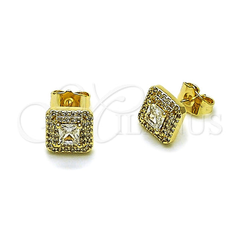 Oro Laminado Stud Earring, Gold Filled Style Cluster Design, with White Cubic Zirconia and White Micro Pave, Polished, Golden Finish, 02.195.0391