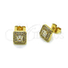 Oro Laminado Stud Earring, Gold Filled Style Cluster Design, with White Cubic Zirconia and White Micro Pave, Polished, Golden Finish, 02.195.0391