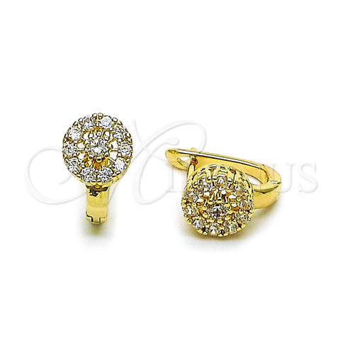 Oro Laminado Huggie Hoop, Gold Filled Style Cluster Design, with White Cubic Zirconia, Polished, Golden Finish, 02.195.0392.14