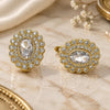 Oro Laminado Leverback Earring, Gold Filled Style Cluster Design, with White Cubic Zirconia, Polished, Golden Finish, 02.195.0393.12
