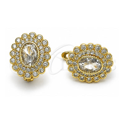 Oro Laminado Leverback Earring, Gold Filled Style Cluster Design, with White Cubic Zirconia, Polished, Golden Finish, 02.195.0393.12