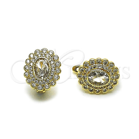 Oro Laminado Leverback Earring, Gold Filled Style Cluster Design, with White Cubic Zirconia, Polished, Golden Finish, 02.195.0393.12