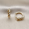 Oro Laminado Huggie Hoop, Gold Filled Style Twist Design, Polished, Golden Finish, 02.195.0396.14