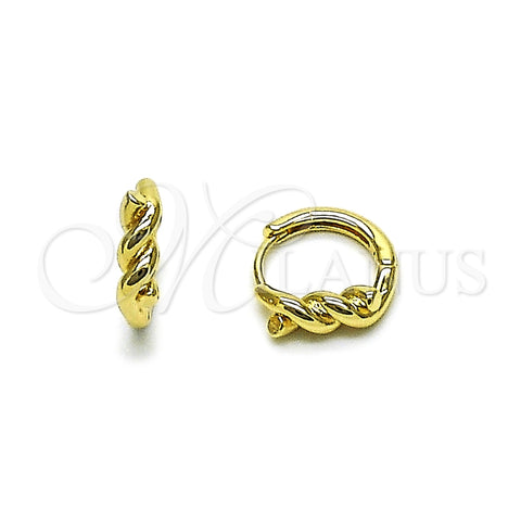 Oro Laminado Huggie Hoop, Gold Filled Style Twist Design, Polished, Golden Finish, 02.195.0396.14