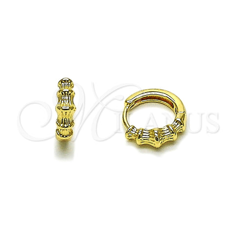 Oro Laminado Huggie Hoop, Gold Filled Style Bamboo Design, Polished, Golden Finish, 02.195.0404.14