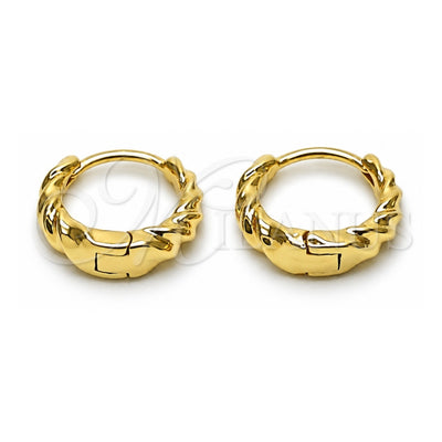 Oro Laminado Huggie Hoop, Gold Filled Style Twist Design, Polished, Golden Finish, 02.195.0406.14