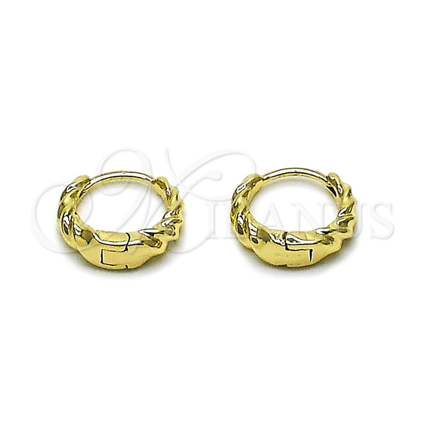 Gold Filled Hoop Earrings — Huggie Hoop Twist Design Polished 02. — main product view — SKU 163787 | Oro Laminado aretes de aro — Huggie Hoop Twist diseño pulido 02. — SKU 163787