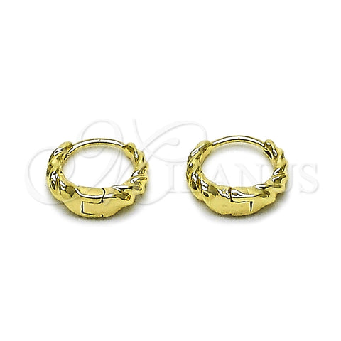 Oro Laminado Huggie Hoop, Gold Filled Style Twist Design, Polished, Golden Finish, 02.195.0406.14