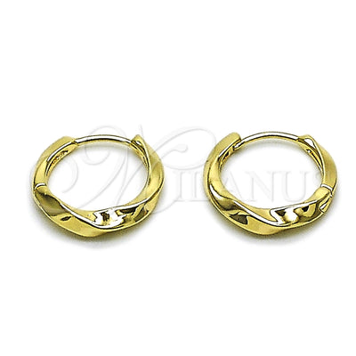 Gold Filled Hoop Earrings — Huggie Hoop Twist Design Polished 02. — main product view — SKU 163788 | Oro Laminado aretes de aro — Huggie Hoop Twist diseño pulido 02. — SKU 163788