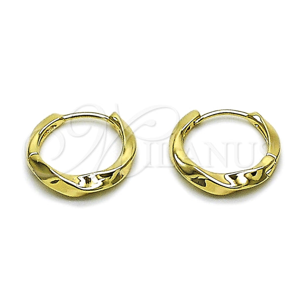 Gold Filled Hoop Earrings — Huggie Hoop Twist Design Polished 02. — main product view — SKU 163788 | Oro Laminado aretes de aro — Huggie Hoop Twist diseño pulido 02. — SKU 163788