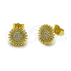 Oro Laminado Stud Earring, Gold Filled Style Flower Design, with White Cubic Zirconia, Polished, Golden Finish, 02.266.0077