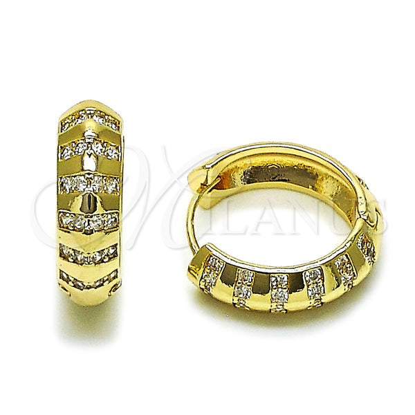 Oro Laminado Huggie Hoop, Gold Filled Style with White Cubic Zirconia, Polished, Golden Finish, 02.266.0078.25