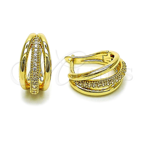 Oro Laminado Huggie Hoop, Gold Filled Style with White Cubic Zirconia, Polished, Golden Finish, 02.266.0081.16