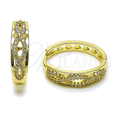 Oro Laminado Huggie Hoop, Gold Filled Style Infinite Design, with White Cubic Zirconia, Polished, Golden Finish, 02.266.0082.20