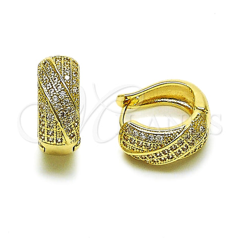 Oro Laminado Huggie Hoop, Gold Filled Style with White Micro Pave, Polished, Golden Finish, 02.266.0084.18