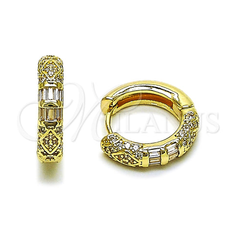 Oro Laminado Huggie Hoop, Gold Filled Style Baguette Design, with White Cubic Zirconia, Polished, Golden Finish, 02.266.0085.20