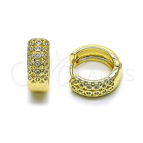 Oro Laminado Huggie Hoop, Gold Filled Style with White Cubic Zirconia, Polished, Golden Finish, 02.283.0394.18