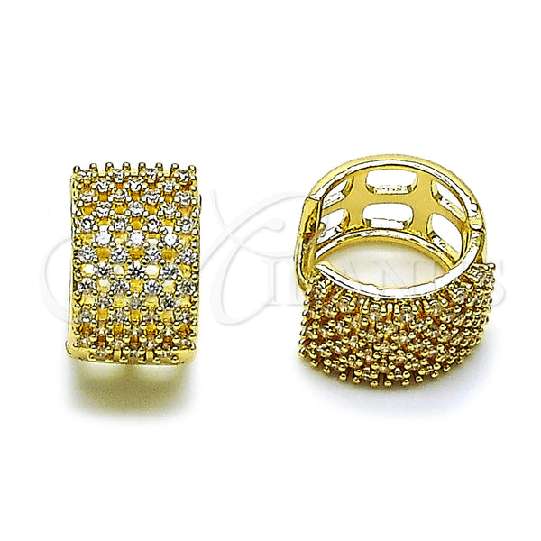 Oro Laminado Huggie Hoop, Gold Filled Style with White Cubic Zirconia, Polished, Golden Finish, 02.283.0321.18