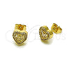 Oro Laminado Stud Earring, Gold Filled Style Heart and Baguette Design, with White Cubic Zirconia, Polished, Golden Finish, 02.283.0396