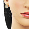 Oro Laminado Stud Earring, Gold Filled Style Heart Design, with White Cubic Zirconia, Polished, Golden Finish, 02.283.0397