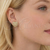 Oro Laminado Stud Earring, Gold Filled Style Heart Design, with White Cubic Zirconia, Polished, Golden Finish, 02.283.0397
