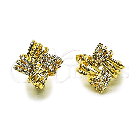 Oro Laminado Huggie Hoop, Gold Filled Style Love Knot Design, with White Micro Pave, Polished, Golden Finish, 02.283.0398.16