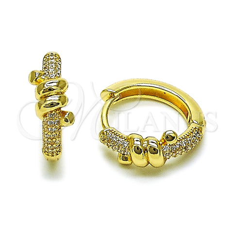 Oro Laminado Huggie Hoop, Gold Filled Style Spiral Design, with White Cubic Zirconia, Polished, Golden Finish, 02.283.0399.22