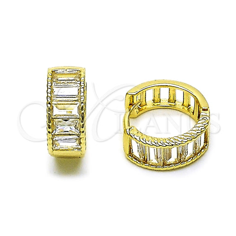 Oro Laminado Huggie Hoop, Gold Filled Style Baguette Design, with White Cubic Zirconia, Polished, Golden Finish, 02.283.0400.18