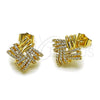 Oro Laminado Stud Earring, Gold Filled Style Love Knot Design, with White Micro Pave, Polished, Golden Finish, 02.283.0403