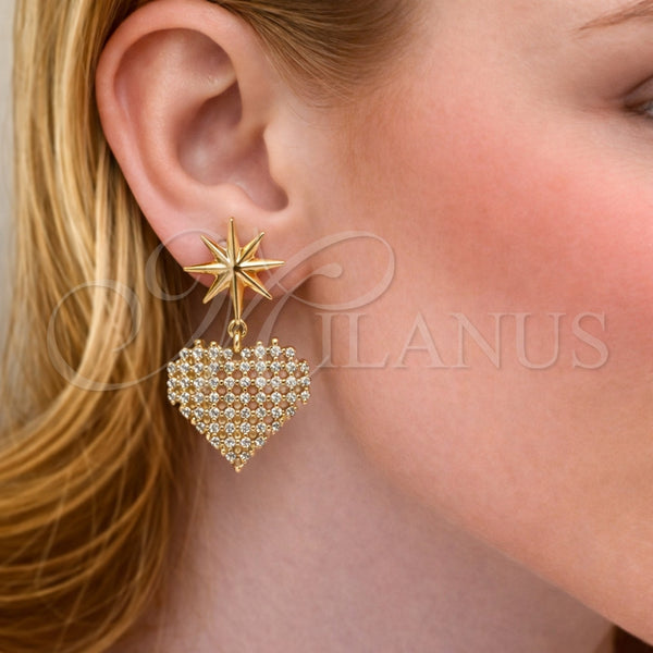 Gold Filled Ring — Dangle Earring Heart and Star Design with White — alternate product view — SKU 163819 | Oro Laminado anillo — Dangle Earring corazón and estrella diseño with blanco — SKU 163819