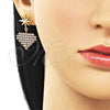 Oro Laminado Dangle Earring, Gold Filled Style Heart and Star Design, with White Cubic Zirconia, Polished, Golden Finish, 02.283.0404