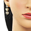 Oro Laminado Long Earring, Gold Filled Style Heart Design, with White Cubic Zirconia, Polished, Golden Finish, 02.283.0405