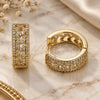 Oro Laminado Huggie Hoop, Gold Filled Style Miami Cuban Design, with White Cubic Zirconia, Polished, Golden Finish, 02.283.0407.20