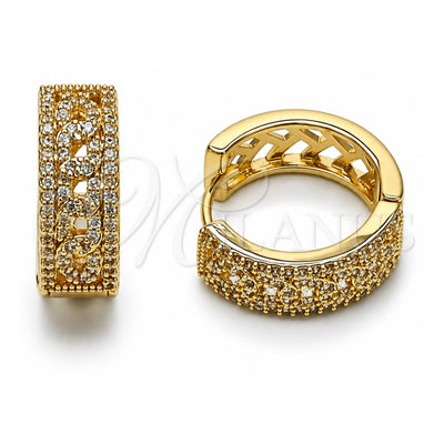 Oro Laminado Huggie Hoop, Gold Filled Style Miami Cuban Design, with White Cubic Zirconia, Polished, Golden Finish, 02.283.0407.20