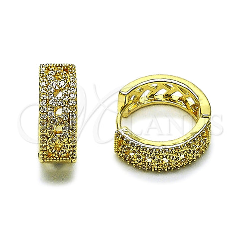 Oro Laminado Huggie Hoop, Gold Filled Style Miami Cuban Design, with White Cubic Zirconia, Polished, Golden Finish, 02.283.0407.20