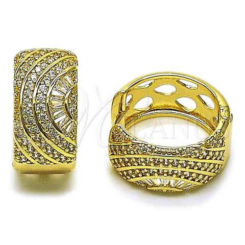 Oro Laminado Huggie Hoop, Gold Filled Style Baguette Design, with White Cubic Zirconia, Polished, Golden Finish, 02.283.0409.25