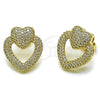 Oro Laminado Stud Earring, Gold Filled Style Heart Design, with White Cubic Zirconia, Polished, Golden Finish, 02.283.0410
