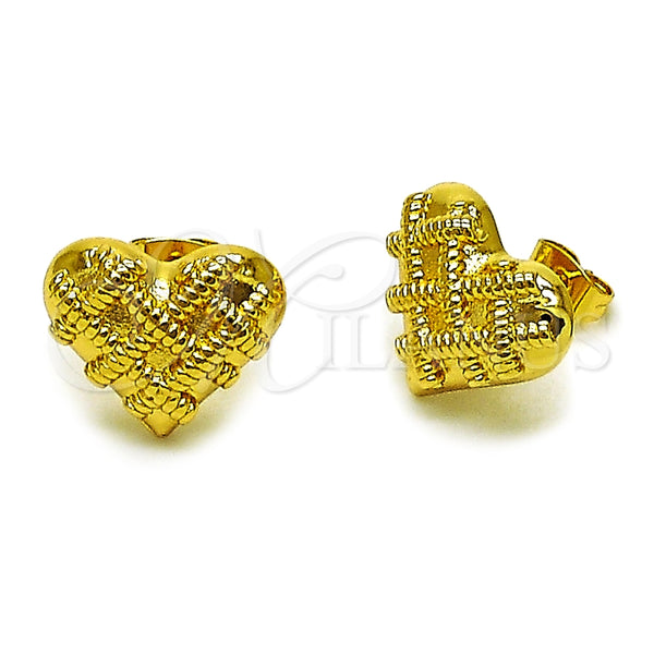 Oro Laminado Stud Earring, Gold Filled Style Heart Design, Polished, Golden Finish, 02.282.0124