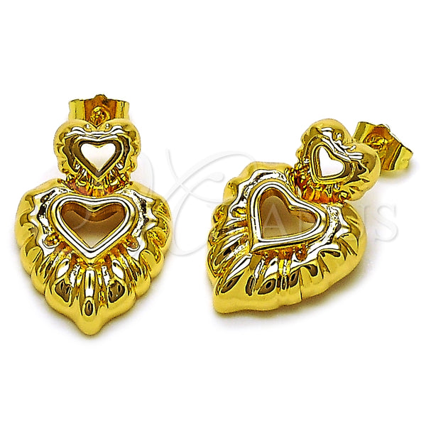 Oro Laminado Dangle Earring, Gold Filled Style Heart Design, Polished, Golden Finish, 02.282.0125
