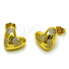 Oro Laminado Stud Earring, Gold Filled Style Heart Design, with White Cubic Zirconia, Polished, Golden Finish, 02.282.0126