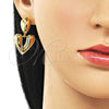 Oro Laminado Dangle Earring, Gold Filled Style Heart and Teardrop Design, Polished, Golden Finish, 02.282.0127