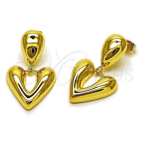 Oro Laminado Dangle Earring, Gold Filled Style Heart and Teardrop Design, Polished, Golden Finish, 02.282.0127